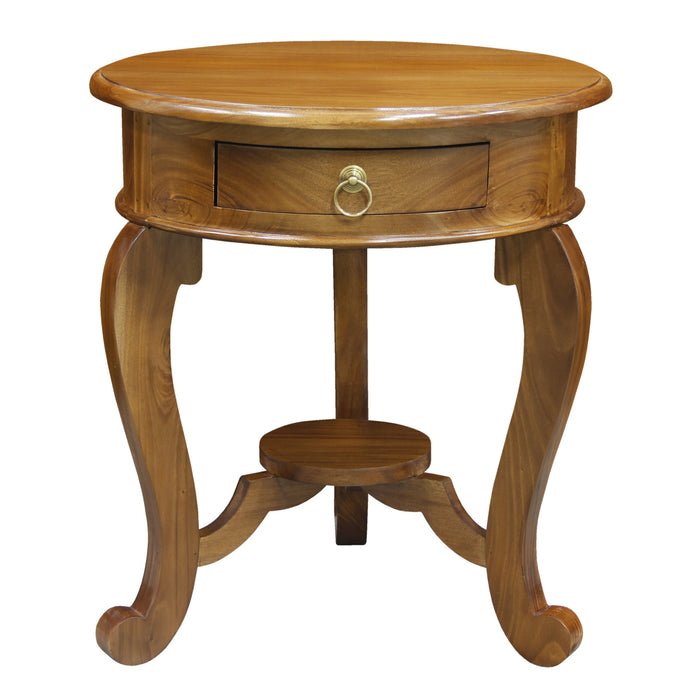 Round Cabriole Leg 1 Drawer Lamp Table (Light Pecan)