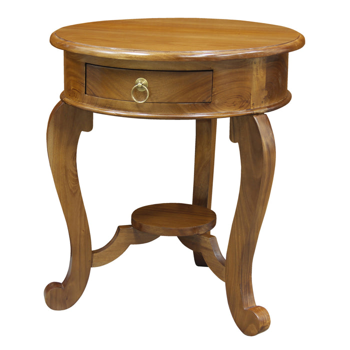 Round Cabriole Leg 1 Drawer Lamp Table (Light Pecan)