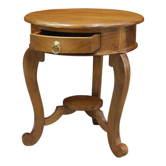 Round Cabriole Leg 1 Drawer Lamp Table (Light Pecan)