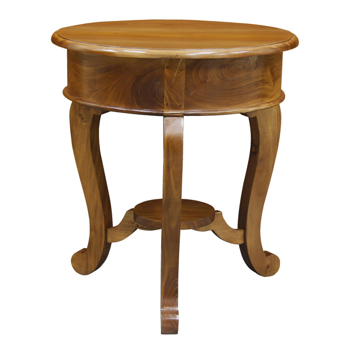 Round Cabriole Leg 1 Drawer Lamp Table (Light Pecan)