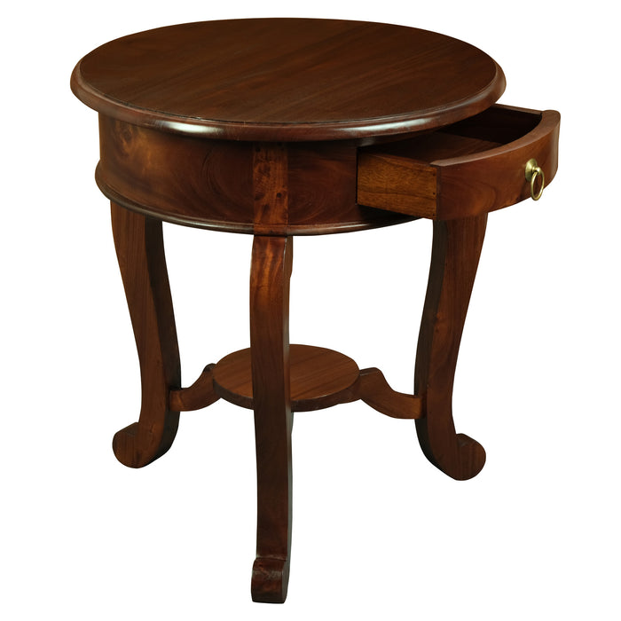 Round Cabriole Leg 1 Drawer Lamp Table (Mahogany)