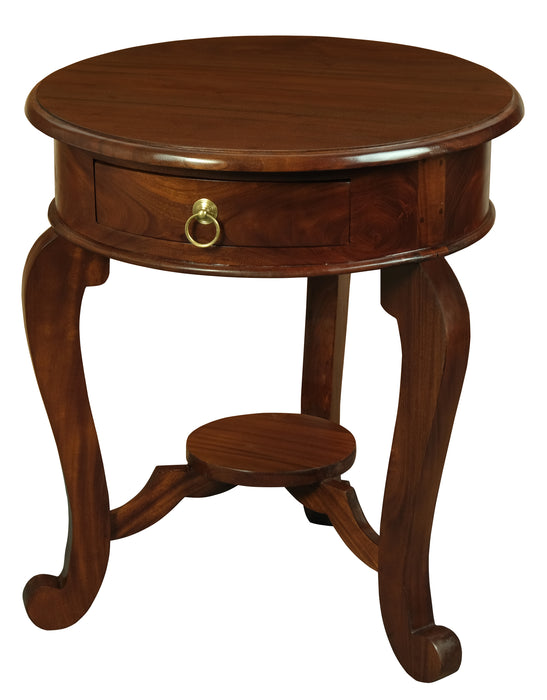 Round Cabriole Leg 1 Drawer Lamp Table (Mahogany)