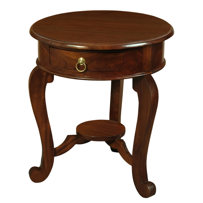 Round Cabriole Leg 1 Drawer Lamp Table (Mahogany)