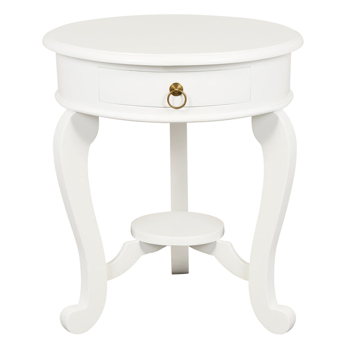 Round Cabriole Leg 1 Drawer Lamp Table (White)