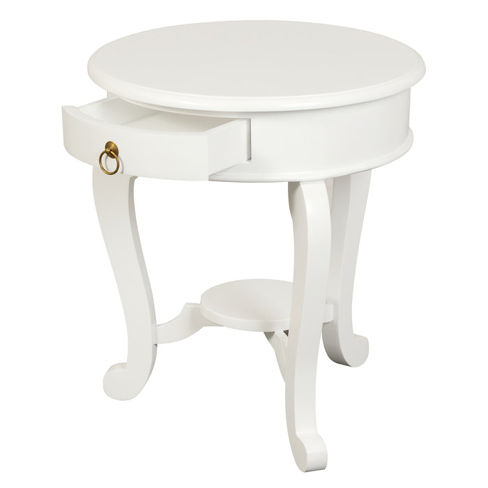 Round Cabriole Leg 1 Drawer Lamp Table (White)
