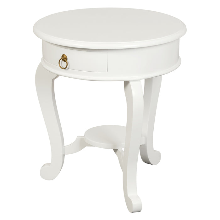 Round Cabriole Leg 1 Drawer Lamp Table (White)