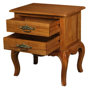 French Provincial 2 Drawer Side Table (Light Pecan)