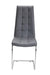 Gray cushioned chair with chrome legs on white background.