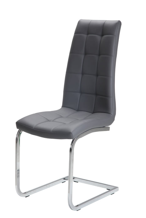 Modern grey leather chair with chrome cantilever legs.