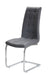 Modern grey leather chair with chrome cantilever legs.