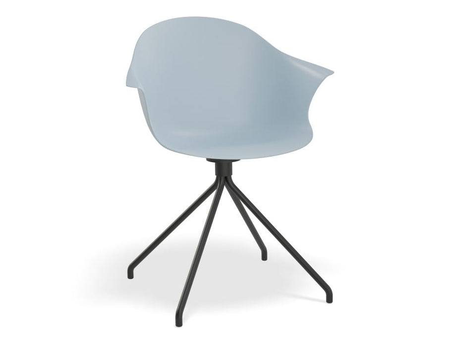 Pebble Armchair Pale Blue with Shell Seat - 4 Post Base with Black Legs