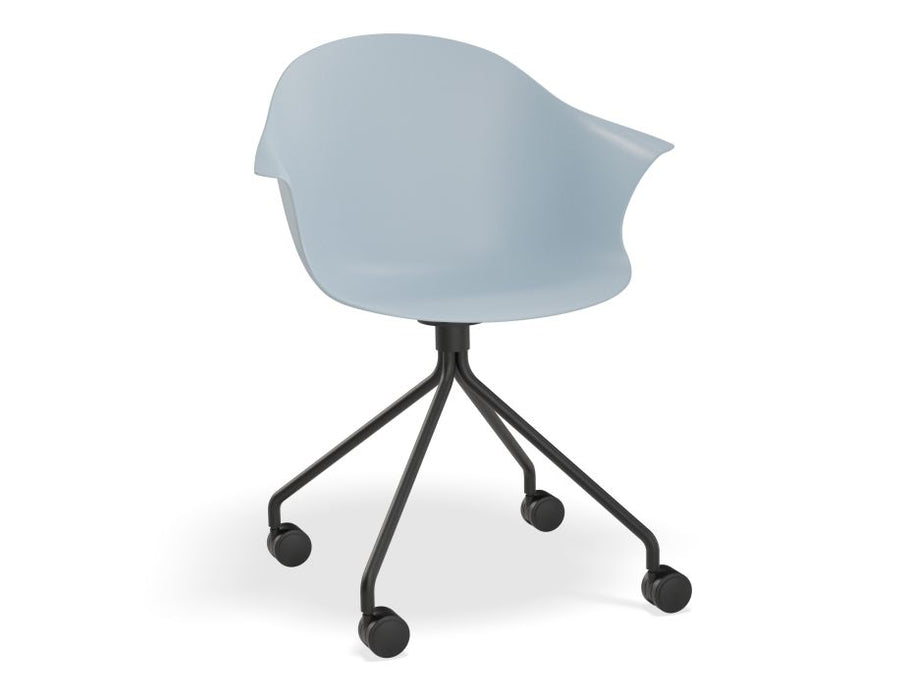 Pebble Armchair Pale Blue with Shell Seat - 4 Post Base with White Legs