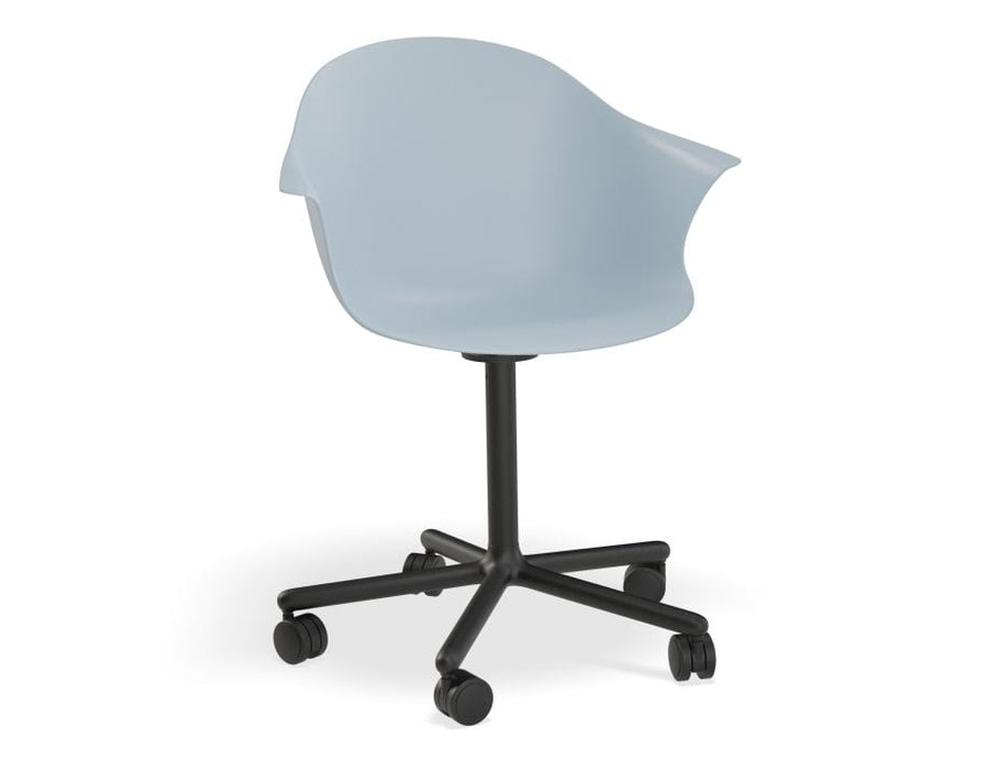 Pebble Armchair Pale Blue with Shell Seat - Pyramid Fixed Base with Castors