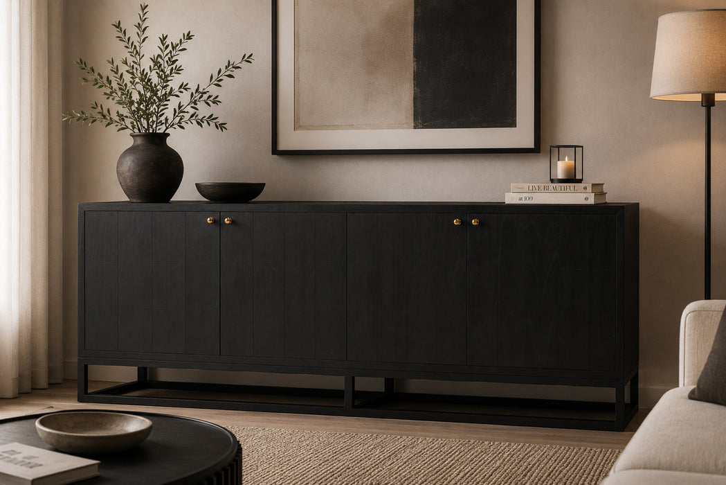 Lisette Four Door Sideboard - Black - Black 200cm