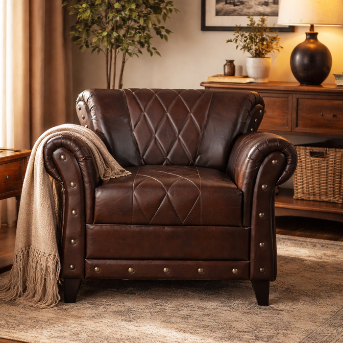 Studded Leather Arm Chair