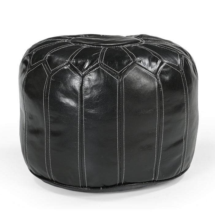 Morroccan Black Leather Ottoman