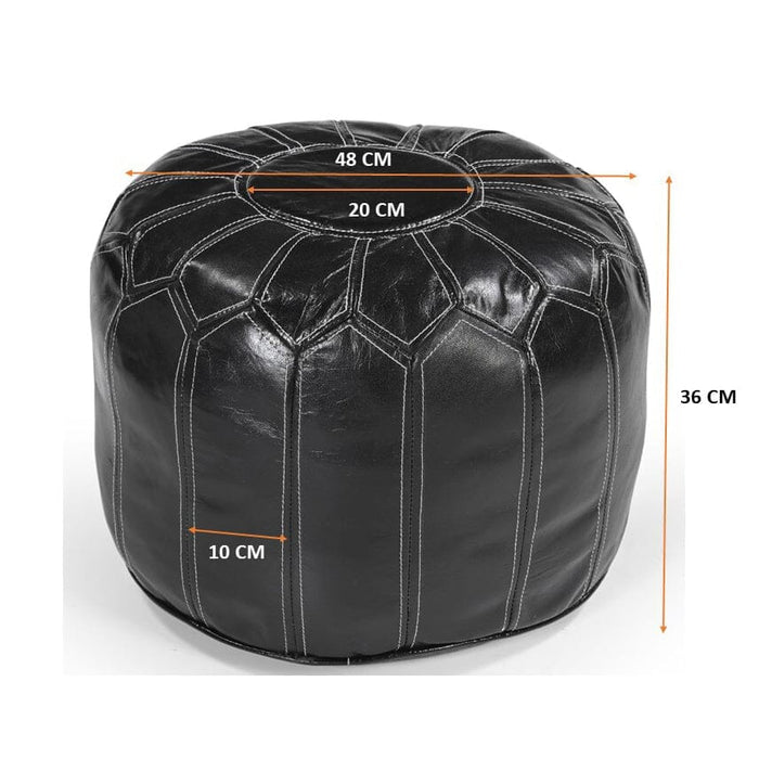 Morroccan Black Leather Ottoman