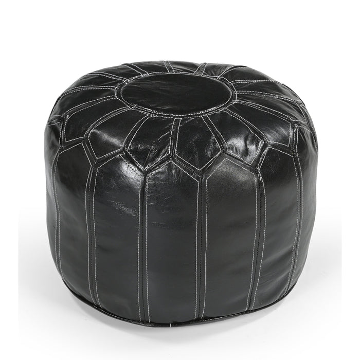 Morroccan Black Leather Ottoman