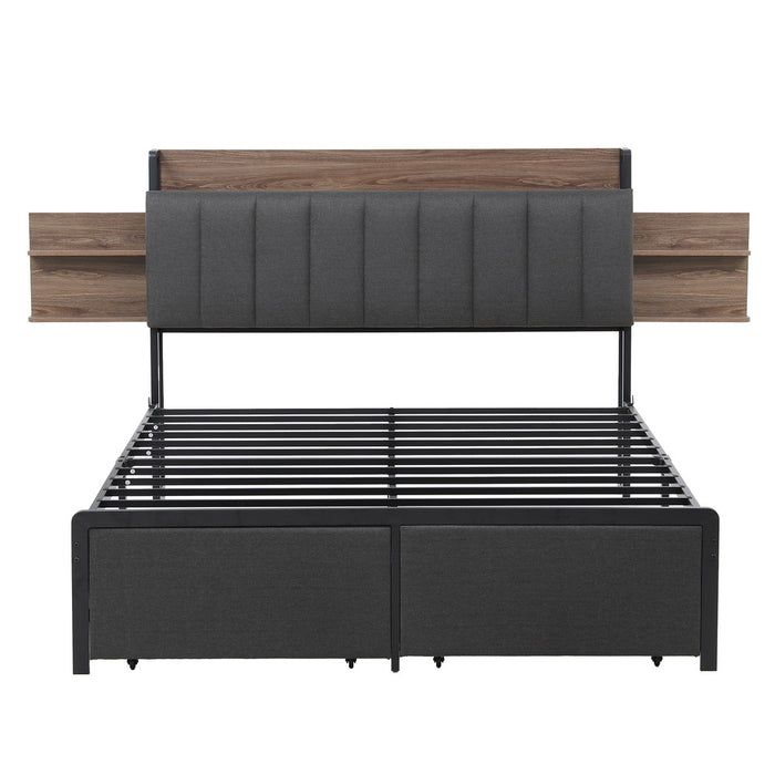 Artiss Metal Bed Frame Queen Size with 2-Tier Hidden Storage with Charging Station