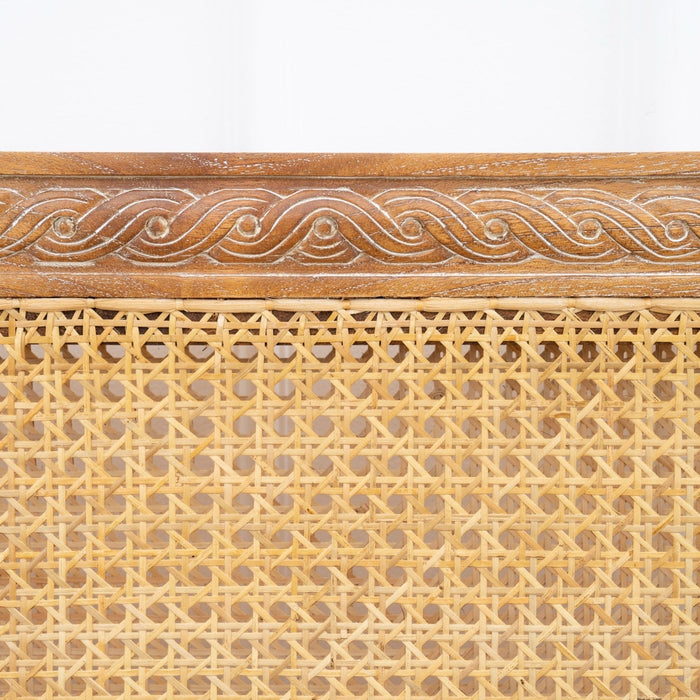 Marseille bed woven rattan and carved frame detail