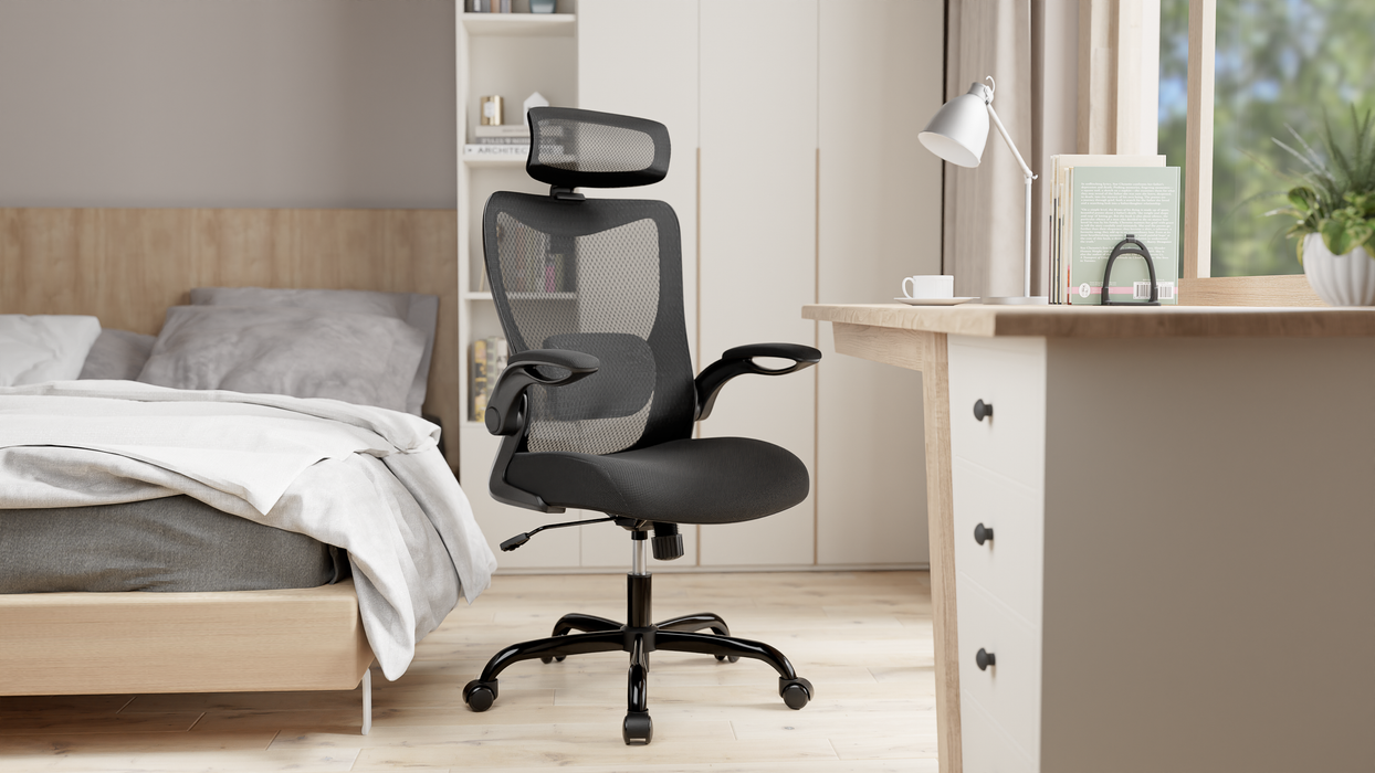 Mona High Back Task Chair With Flip Armrest - Black