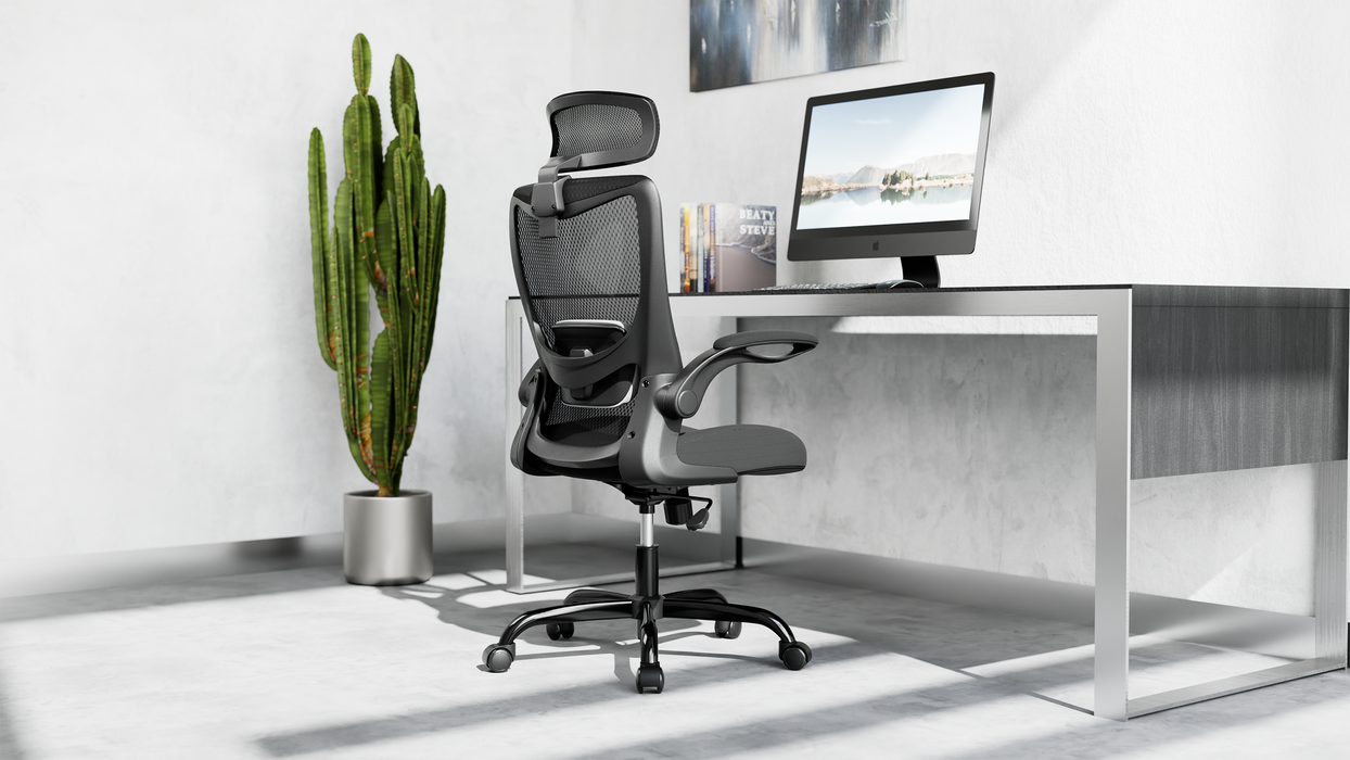 Mona High Back Task Chair With Flip Armrest - Black