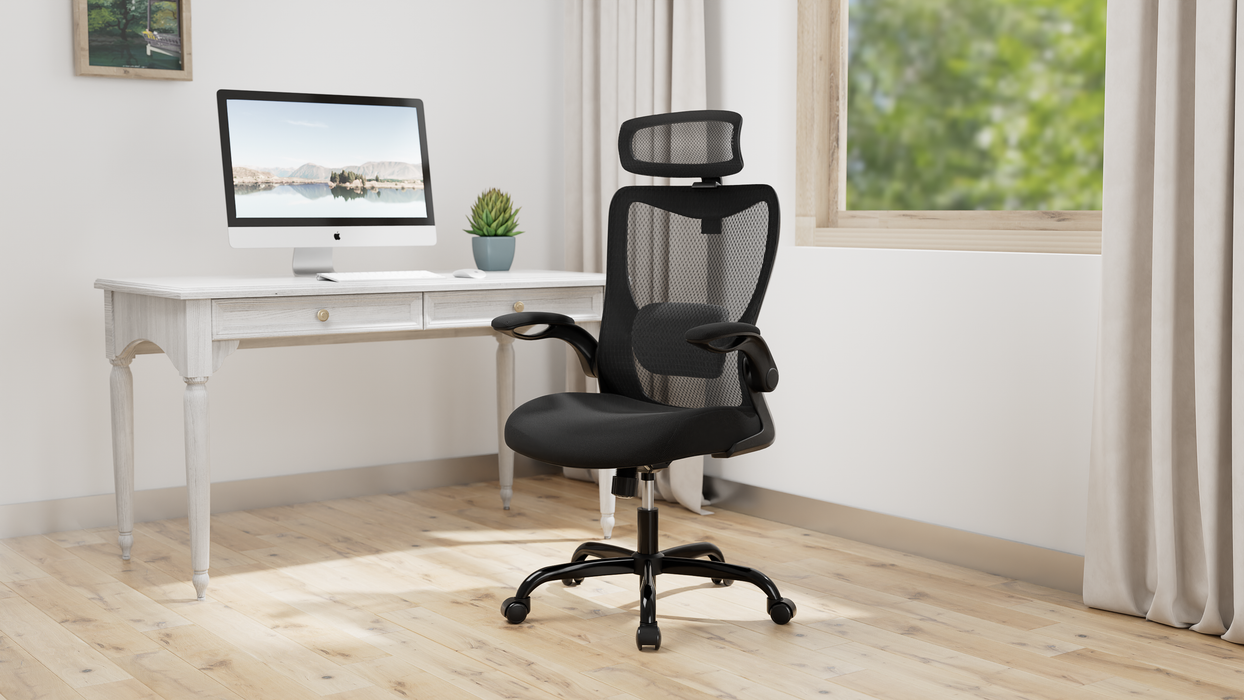 Mona High Back Task Chair With Flip Armrest - Black