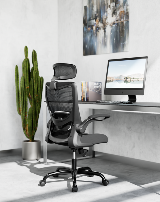 Mona High Back Task Chair With Flip Armrest - Black