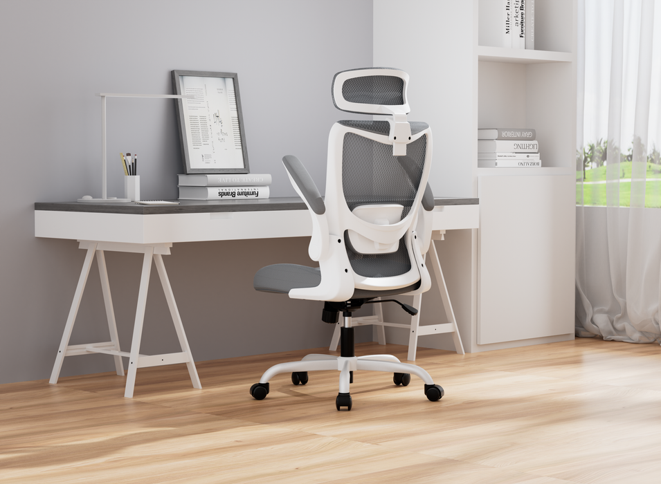 Mona High Back Task Chair With Flip Armrest - Grey