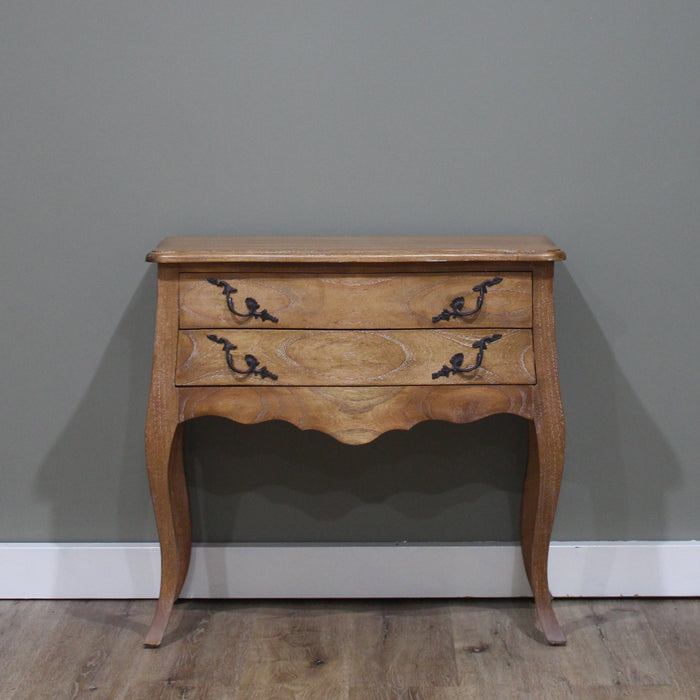 Louis Wide Double Drawer Bedside - Weathered Oak