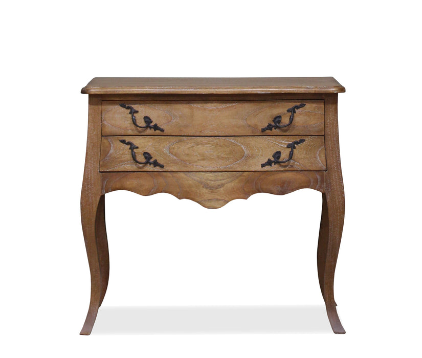 Louis Wide Double Drawer Bedside - Weathered Oak
