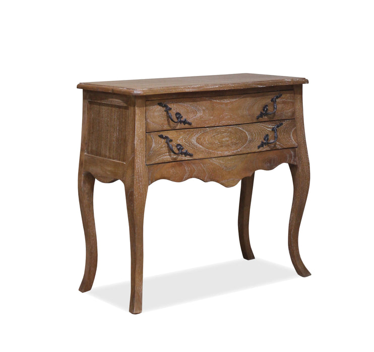 Louis Wide Double Drawer Bedside - Weathered Oak