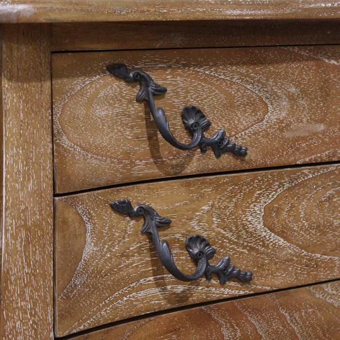 Louis Wide Double Drawer Bedside - Weathered Oak