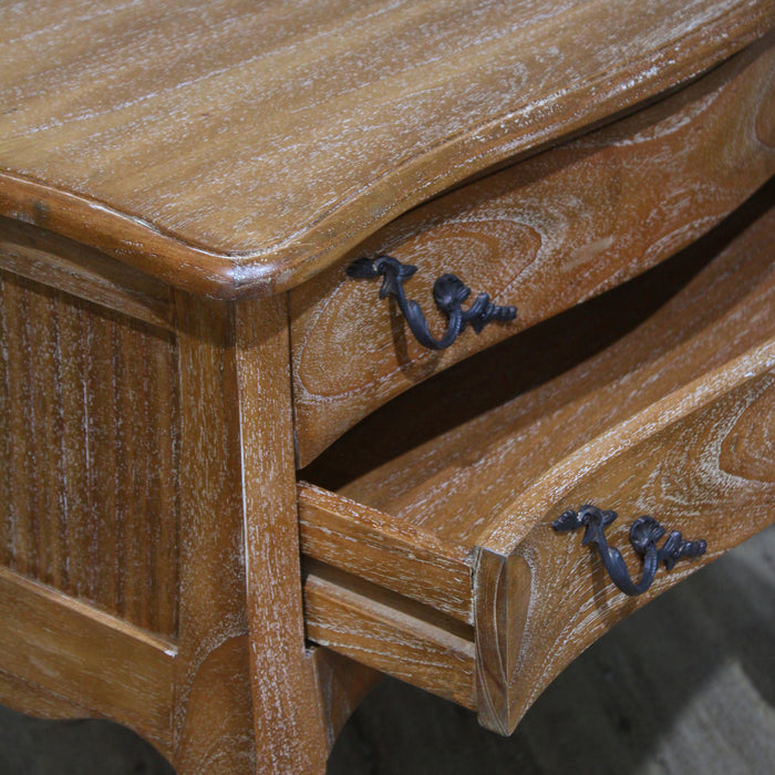 Louis Wide Double Drawer Bedside - Weathered Oak