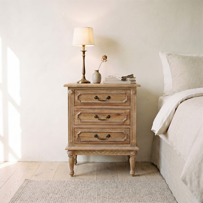 Marseille 3 Drawer Bedside - Weathered Oak