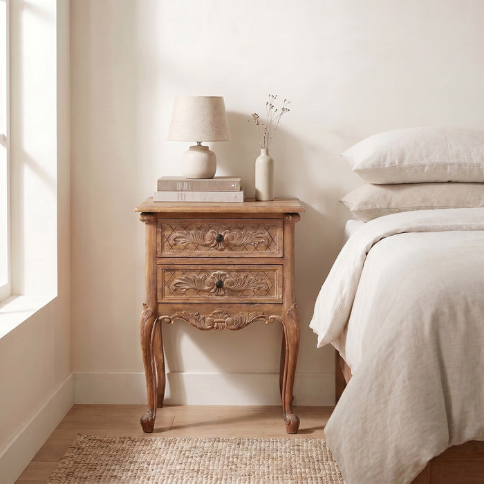 Louis Two Drawer Bedside - Weathered Oak