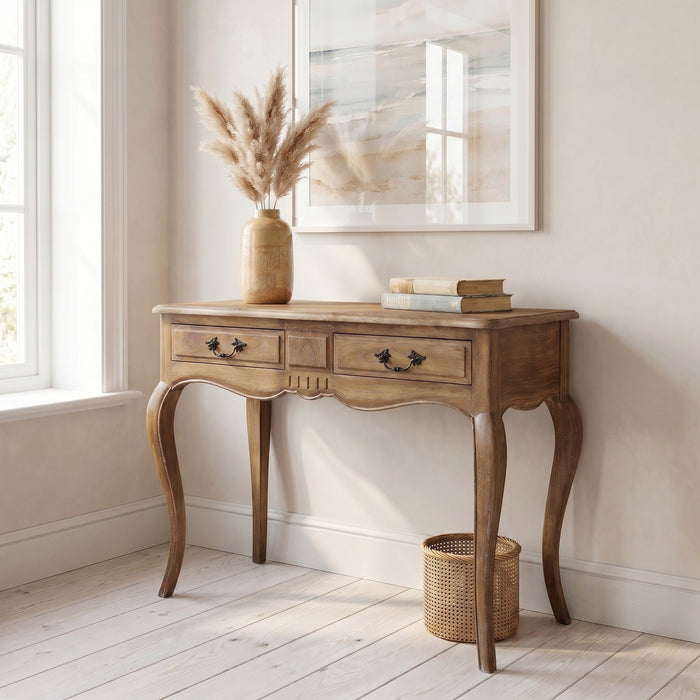 2 Drawer Provincial Hall Table - Weathered Oak