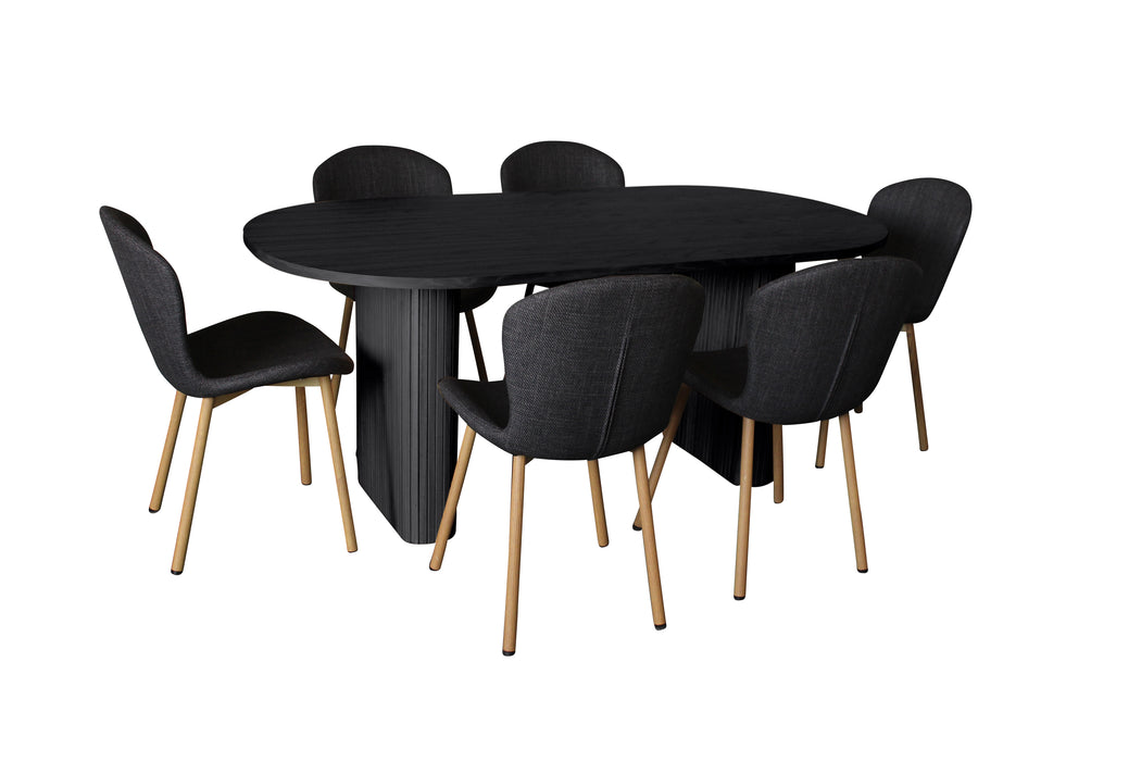 Melba 7 Pce Dining Black With Maya Chair Charcoal/Oak