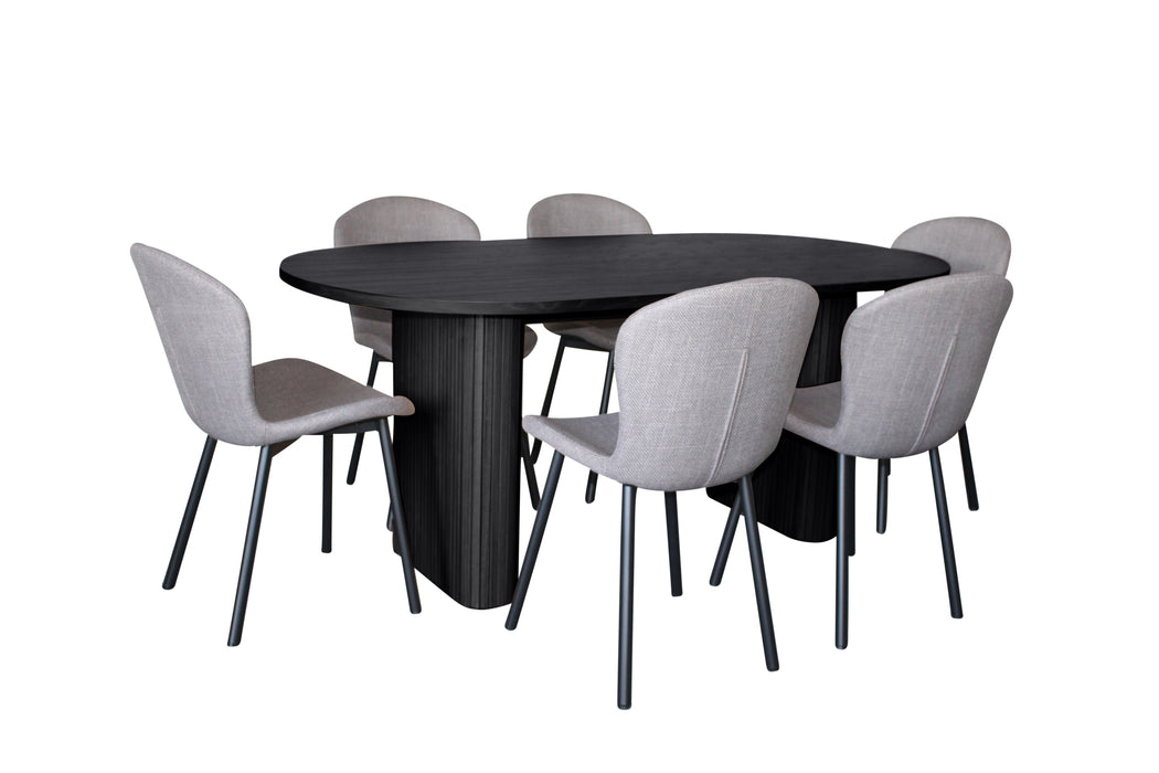Melba 7 Pce Dining Black With Maya Chair Grey/Black