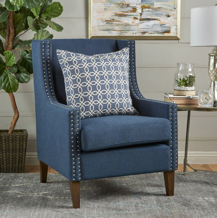 Cecilia Classic Studded Dark Blue Wingback Club Armchair