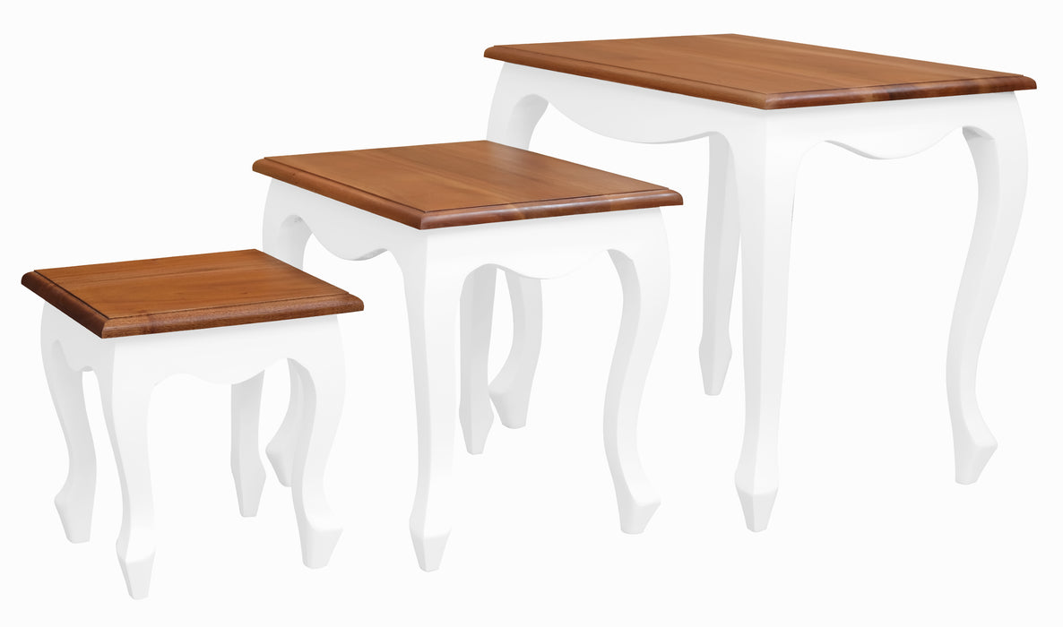 Queen Anne Nesting Table - Set of 3 (White Caramel)