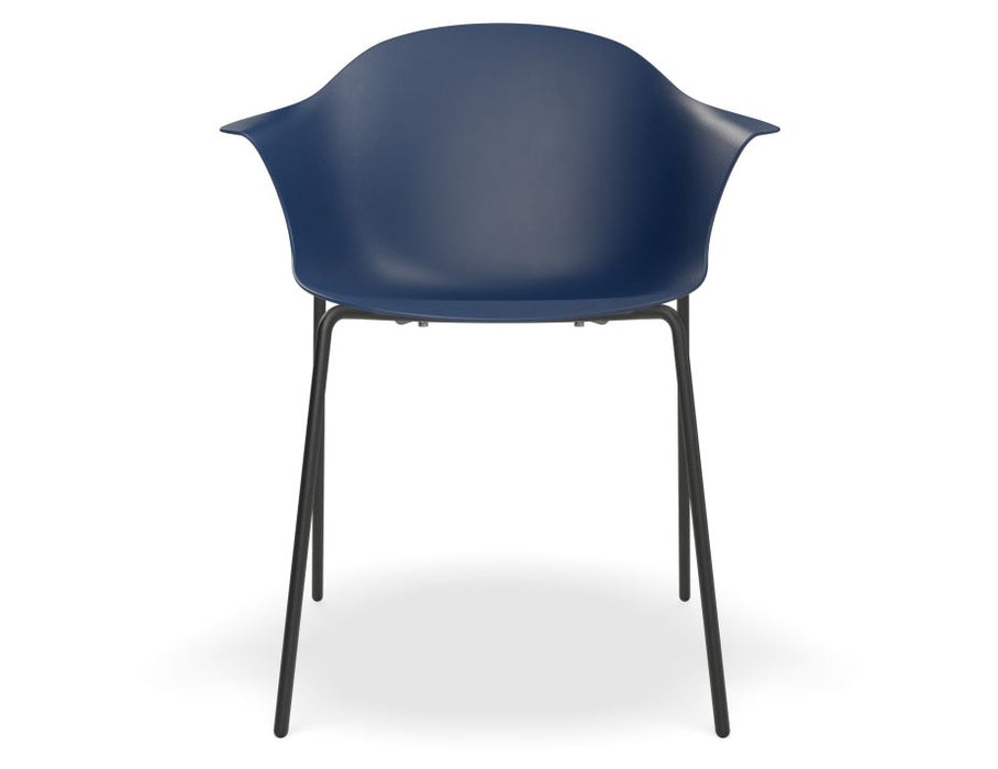 Pebble Armchair Navy Blue with Shell Seat - 4 Post Base with White Legs