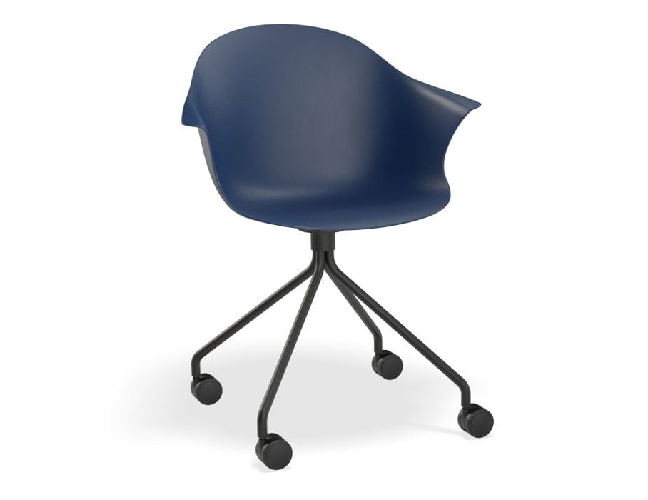 Pebble Armchair Navy Blue with Shell Seat - Pyramid Fixed Base with Castors