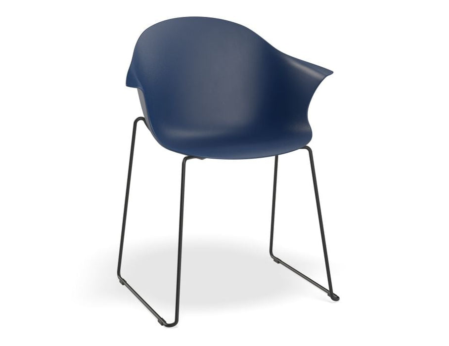 Pebble Armchair Navy Blue with Shell Seat - 4 Post Base with Black Legs