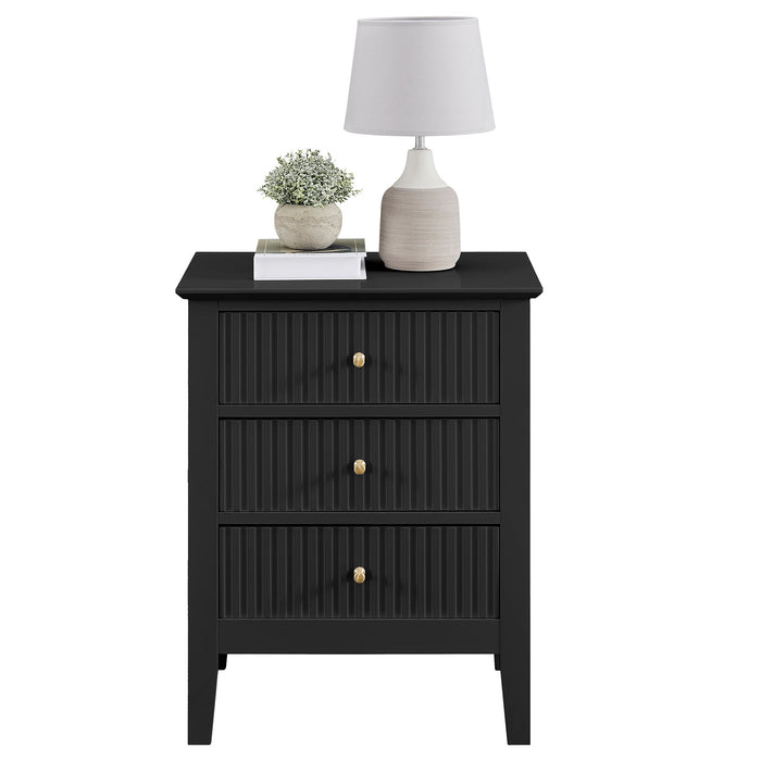 Zara Fluted 3 Drawer Side Table - Black