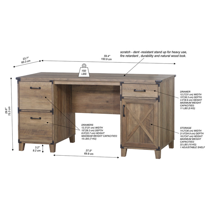 Oxford Executive Desk In Rustic Oak