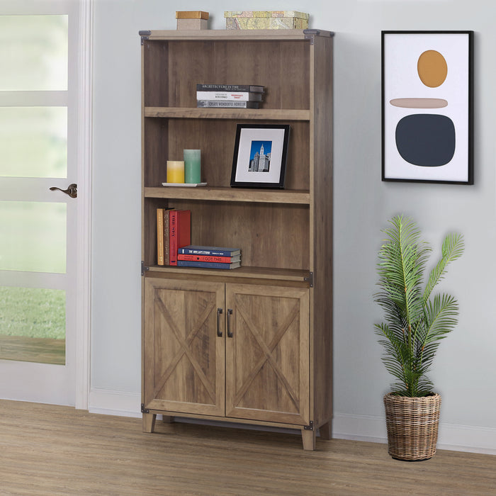 Oxford 5 Shelf Bookcase With Doors In Rustic Oak