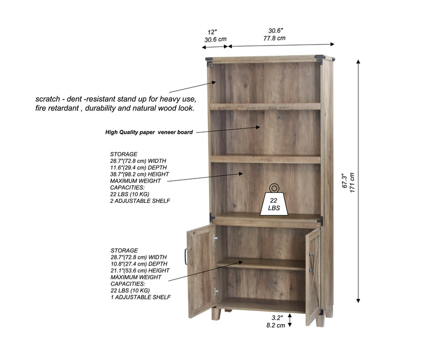 Oxford 5 Shelf Bookcase With Doors In Rustic Oak