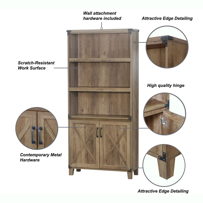 Oxford 5 Shelf Bookcase With Doors In Rustic Oak