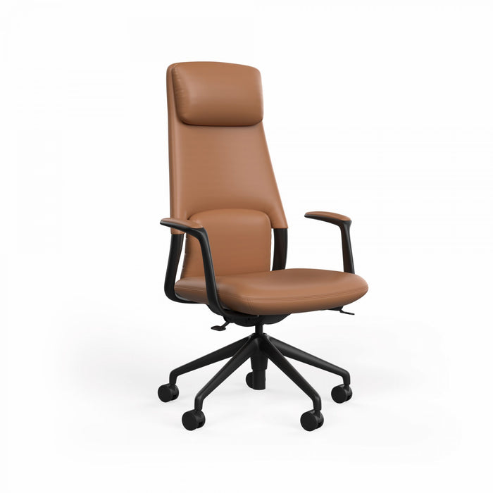 Hawthorne Highback Executive Boardroom Chair with Fixed Arms - Brown PU
